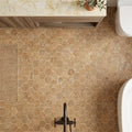 Noce (Antalya) Travertine 2x2 Tumbled Travertine Hexagon Mosaic — Bathroom floor