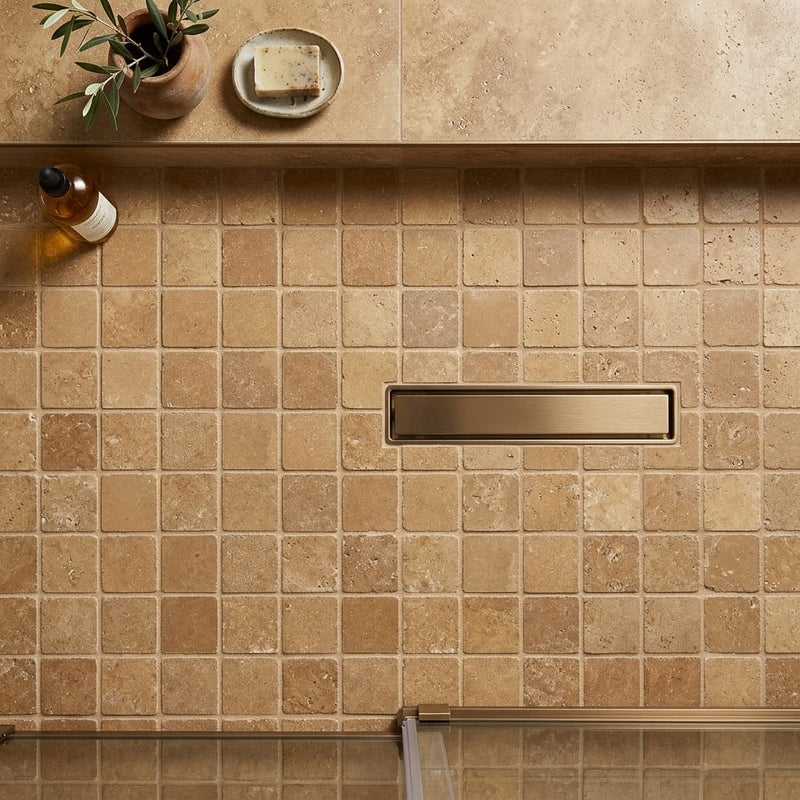Noce (Antalya) Travertine 2x2 Tumbled Travertine Mosaic — Bathroom shower floor