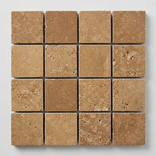 Noce (Antalya) Travertine 2x2 Tumbled Travertine Mosaic close-up