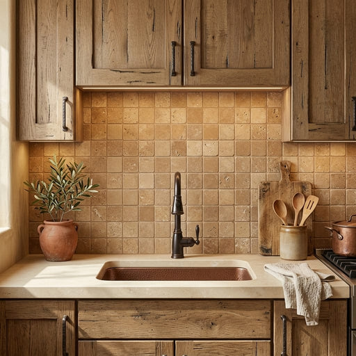 Noce (Antalya) Travertine 2x2 Tumbled Travertine Mosaic — Kitchen backsplash