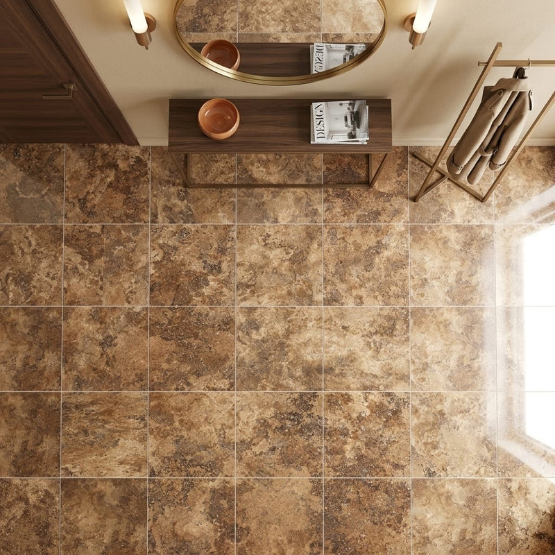 Noce (Antalya) Travertine 24x24 Filled & Honed Travertine Tile — Foyer floor