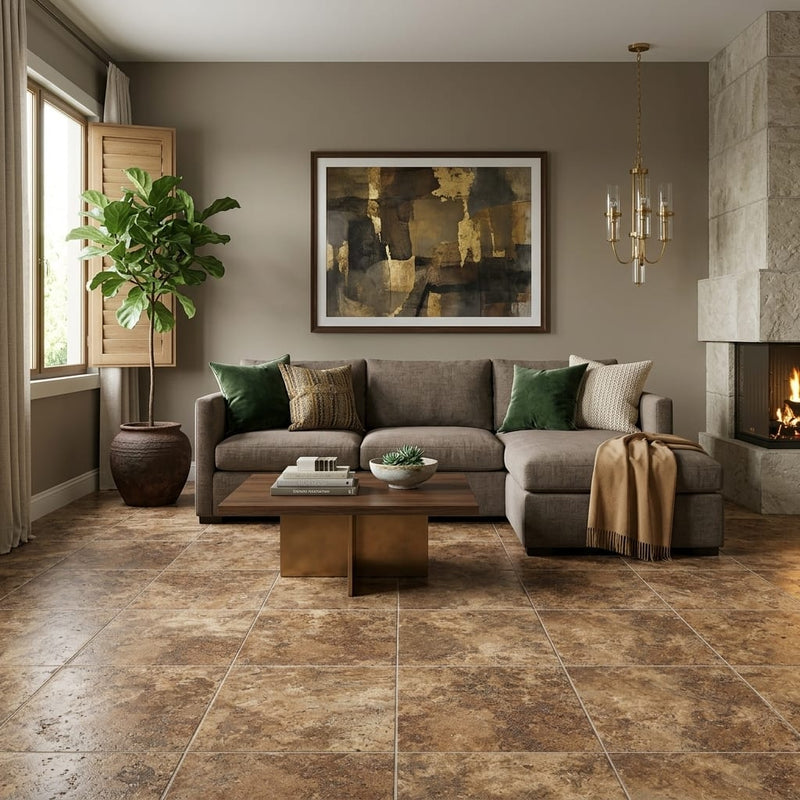 Noce (Antalya) Travertine 24x24 Filled & Honed Travertine Tile — Living Room floor