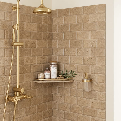 Noce (Antalya) Travertine 3x6 Honed Travertine Tile — Bathroom shower wall