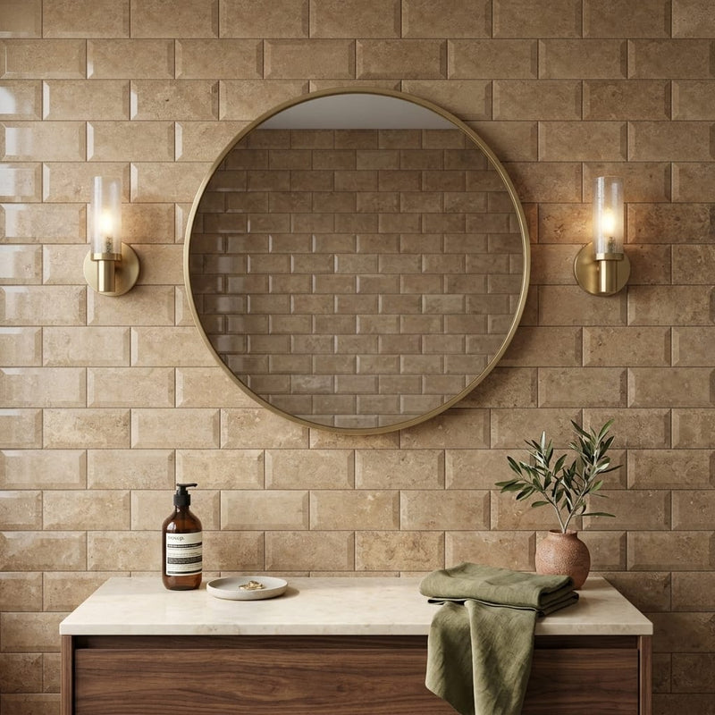Noce (Antalya) Travertine 3x6 Honed Travertine Tile — Bathroom wall