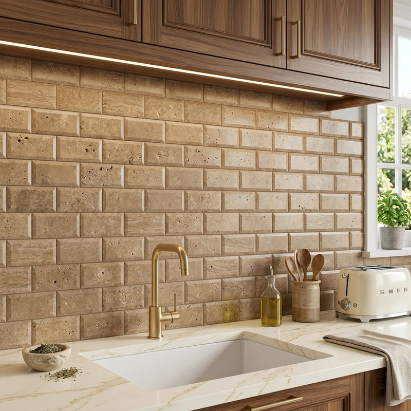 Noce (Antalya) Travertine 3x6 Honed Travertine Tile — Kitchen backsplash
