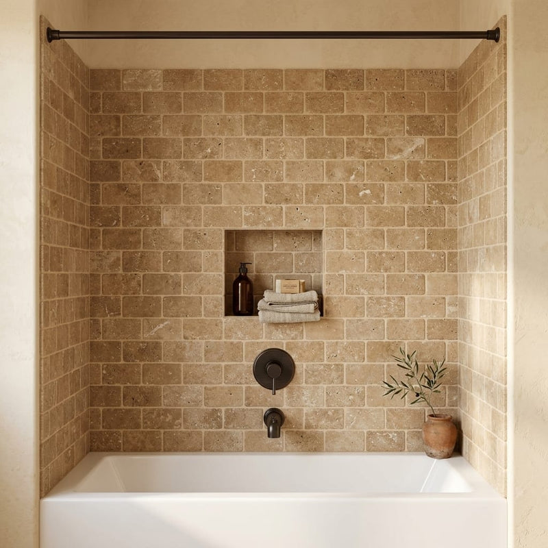 Noce (Antalya) Travertine 3x6 Tumbled Travertine Tile — Bathroom tub surround