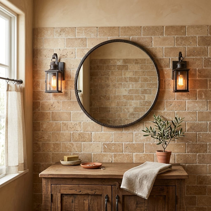 Noce (Antalya) Travertine 3x6 Tumbled Travertine Tile — Bathroom wall