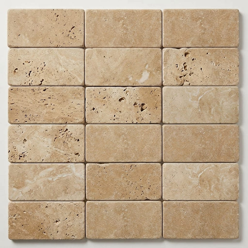 Noce (Antalya) Travertine 3x6 Tumbled Travertine Tile close-up