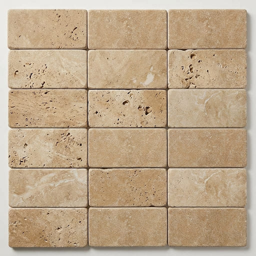 Noce (Antalya) Travertine 3x6 Tumbled Travertine Tile close-up