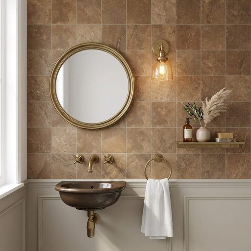 Noce (Antalya) Travertine 4x4 Filled & Honed Travertine Tile — Powder Room wall