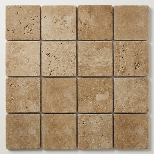 Noce (Antalya) Travertine 4x4 Tumbled Travertine Tile close-up