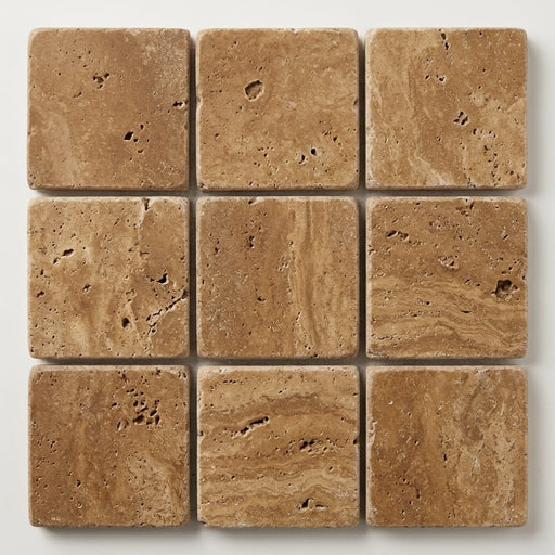 Noce (Antalya) Travertine 5/8x5/8 Tumbled Travertine Mosaic close-up