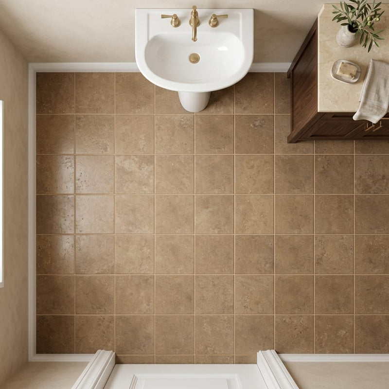 Noce (Antalya) Travertine 6x6 Filled & Honed Travertine Tile — Powder Room floor