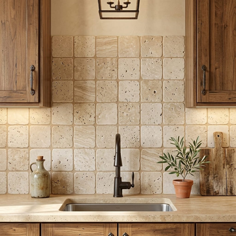Noce (Antalya) Travertine 6x6 Tumbled Travertine Tile — Kitchen backsplash