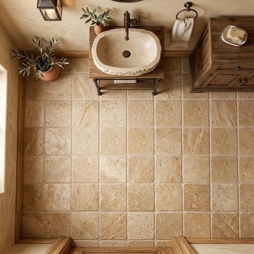 Noce (Antalya) Travertine 6x6 Tumbled Travertine Tile — Powder Room floor