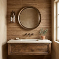Noce Exotic (Vein-Cut) Travertine 6x12 Unfilled, Brushed & St.Edged Travertine Tile — Bathroom wall