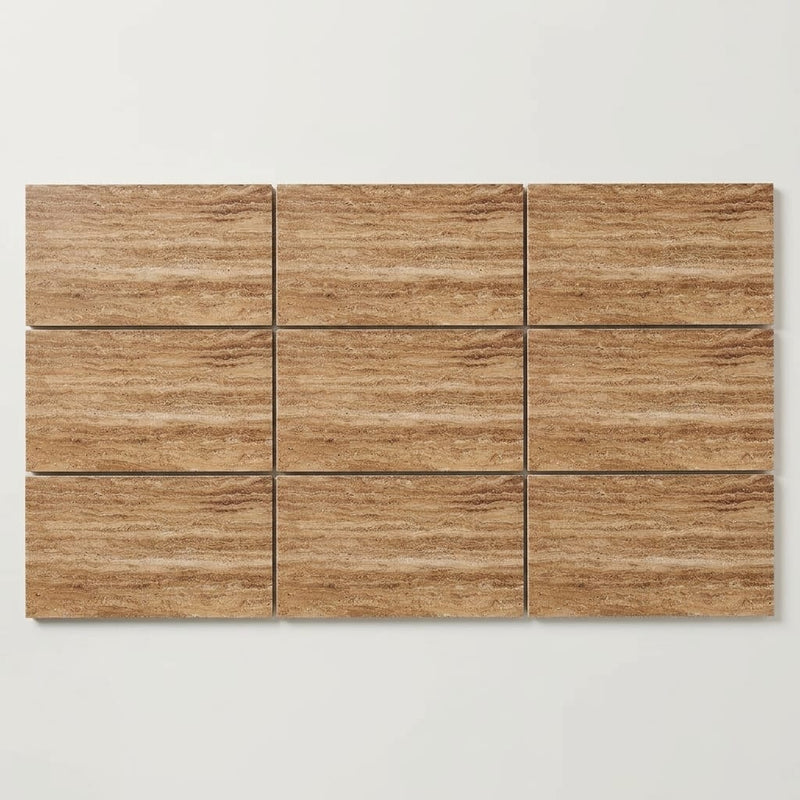 Noce Exotic (Vein-Cut) Travertine 6x12 Unfilled, Brushed & St.Edged Travertine Tile close-up