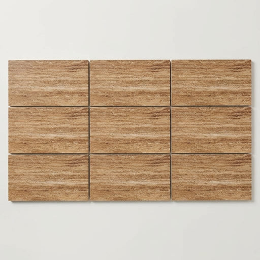 Noce Exotic (Vein-Cut) Travertine 6x12 Unfilled, Brushed & St.Edged Travertine Tile close-up