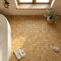 Noce Toros Travertine Tumbled 1 x 1 Mosaic 1x1 — Bathroom floor