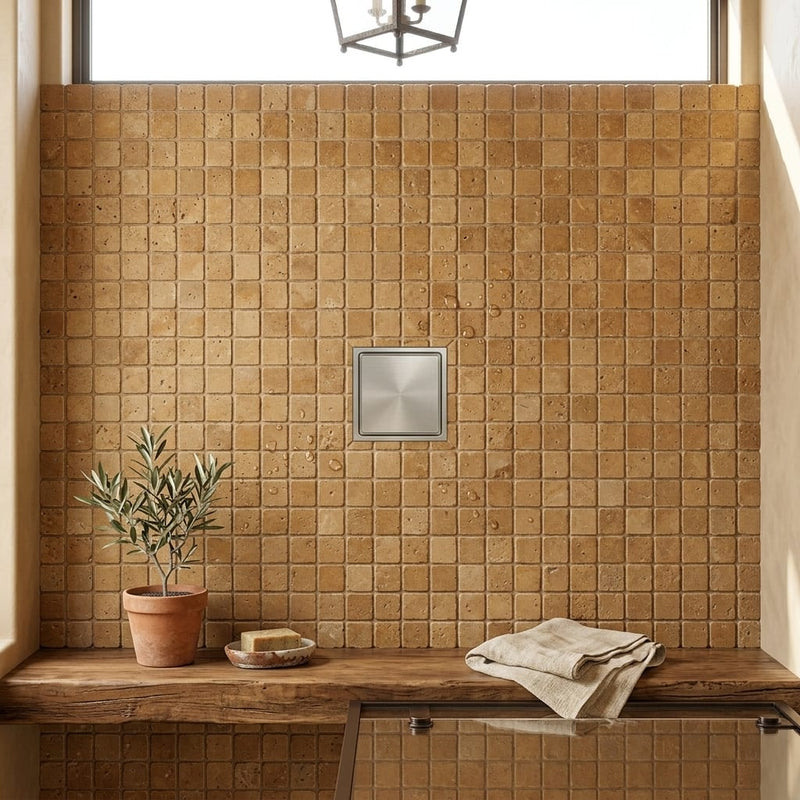 Noce Toros Travertine Tumbled 1 x 1 Mosaic 1x1 — Bathroom shower floor
