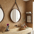 Noce Toros Travertine Tumbled 1 x 1 Mosaic 1x1 — Bathroom shower wall