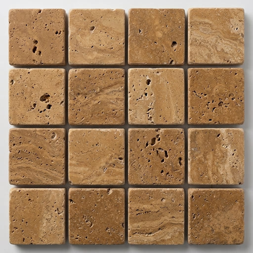 Noce Toros Travertine Tumbled 1 x 1 Mosaic 1x1 close-up
