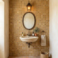 Noce Toros Travertine Tumbled 1 x 1 Mosaic 1x1 — Powder Room wall