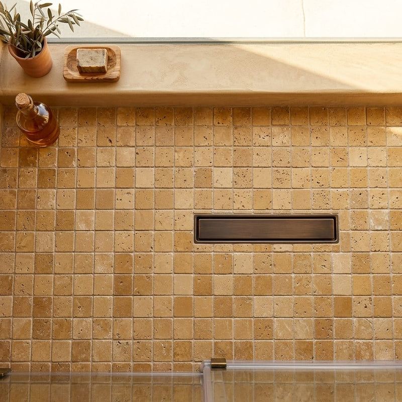 Noce Toros Travertine Tumbled 2 x 2 Mosaic 2x2 — Bathroom shower floor