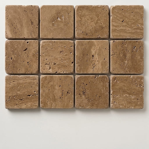 Noce Toros Travertine Tumbled 2 x 2 Mosaic 2x2 close-up