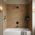 Noce Toros Travertine Unfilled & Honed 2.5 x 12 Crown Tile 3x12 — Bathroom tub surround