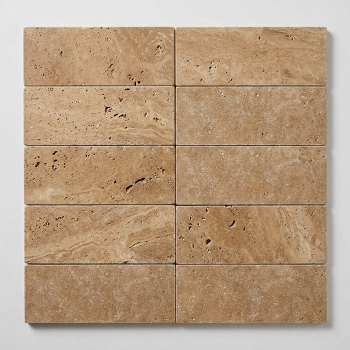 Noce Toros Travertine Unfilled & Honed 4 x 12 Colosseo Tile 4x12 close-up