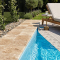 Noce Travertine Coping 12x12 Tumbled Bullnose 2 inch pool coping — Swimming Pool pool edge drop-face coping