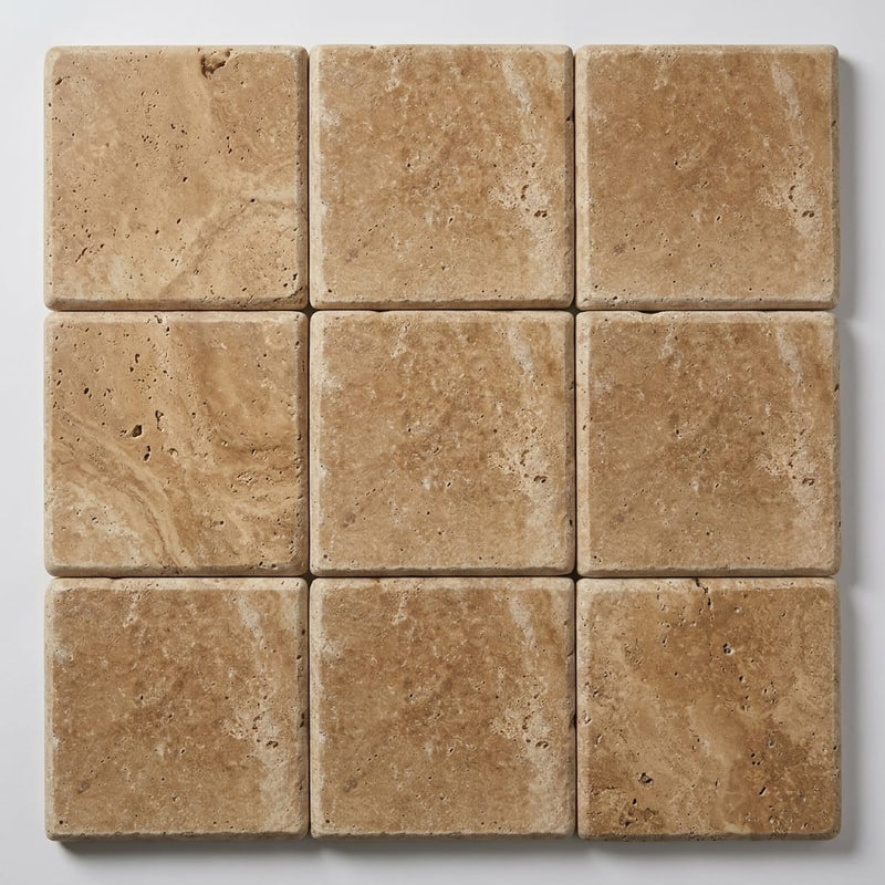 Noce Travertine Coping 12x12 Tumbled Double Bullnose 2 inch close-up