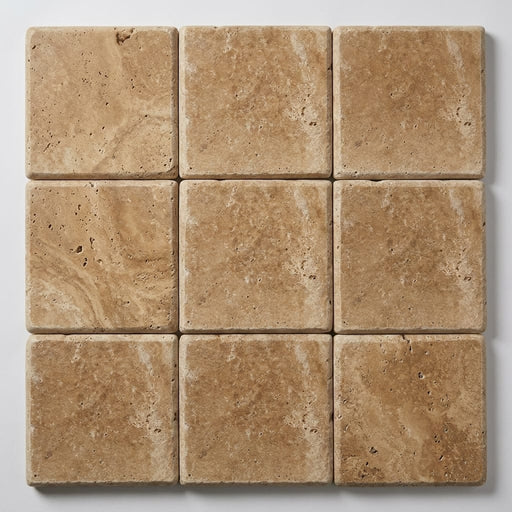 Noce Travertine Coping 12x12 Tumbled Double Bullnose 2 inch close-up