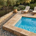 Noce Travertine Coping 12x12 Tumbled Double Bullnose 2 inch pool coping — Swimming Pool pool edge drop-face coping