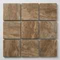 Noce Travertine Coping 12x12 Unfilled, Honed Bullnose 2 inch close-up