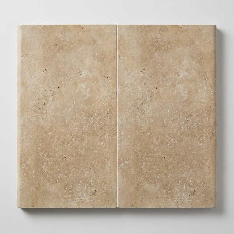Noce Travertine Coping 12x24 Filled & Honed Bullnose 1.25 inch close-up
