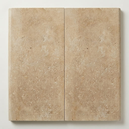 Beige Noce Travertine Coping 12x24 Filled Honed Bullnose 2 inch close-up