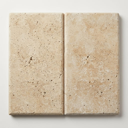 Noce Travertine Coping 12x24 Tumbled Bullnose 1.25 inch close-up