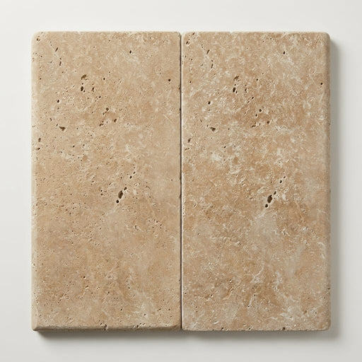 Noce Travertine Coping 12x24 Tumbled Bullnose 2 inch close-up