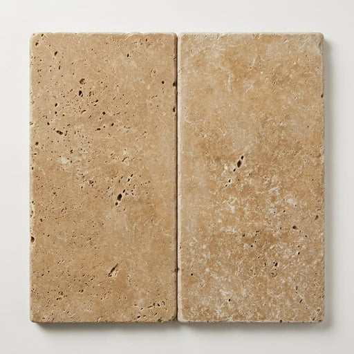 Noce Travertine Coping 12x24 Tumbled Bullnose 3 inch close-up