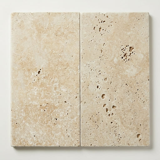 Noce Travertine Coping 12x24 Unfilled, Honed Bullnose 1.25 inch close-up