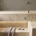 Noce Travertine Coping 12x24 Unfilled, Honed Bullnose 1.25 inch pool coping — Spa spa overhang edge