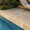 Noce Travertine Coping 12x24 Unfilled, Honed Bullnose 1.25 inch pool coping — Swimming Pool remodel pool edge