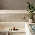 Noce Travertine Coping 12x24 Unfilled, Honed Bullnose 2 inch pool coping — Spa spa overhang edge