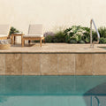 Noce Travertine Coping 16x16 Tumbled Double Bullnose 1.25 inch pool coping — Swimming Pool pool edge drop-face coping
