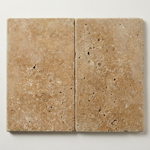 Noce Travertine Coping 16x24 Tumbled Bullnose, Brown 1.25 inch close-up