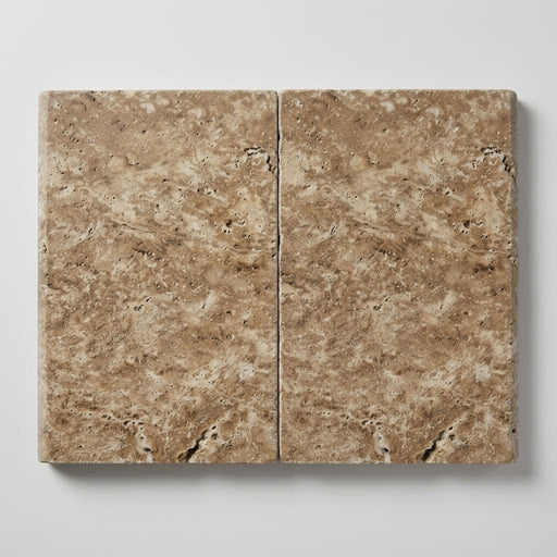 Noce Travertine Coping 16x24 Tumbled Bullnose 2 inch close-up