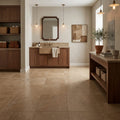 Noce Travertine Filled, Honed & Straight Edge 12 x 12 x 3/8 Cross Cut Tile 12x12 — Basement floor