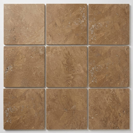 Noce Travertine Filled, Honed & Straight Edge 12 x 12 x 3/8 Cross Cut Tile 12x12 close-up
